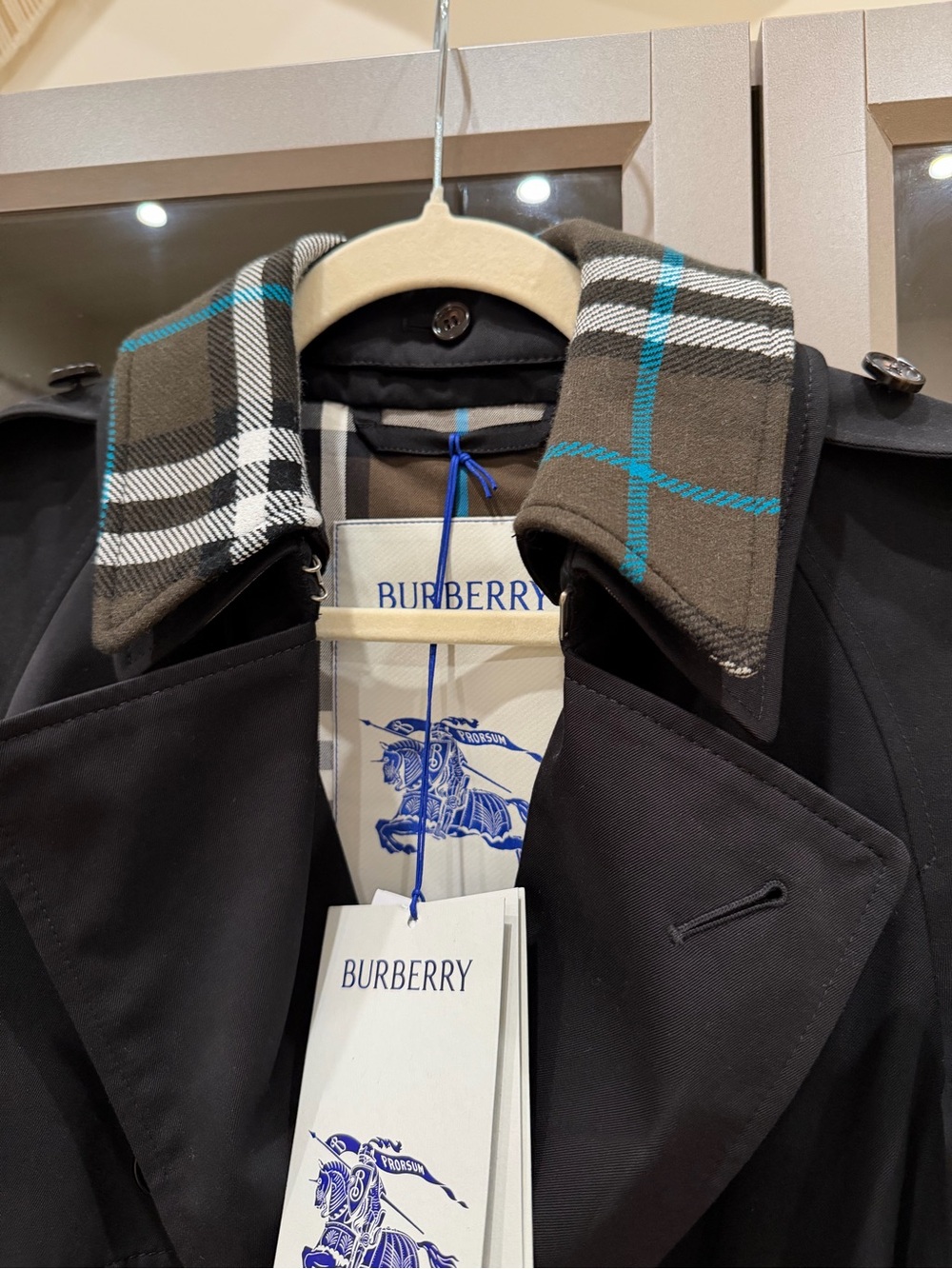 Burberry Black Trench Coat with Signature Check Collar Accent - Picture 6 of 14